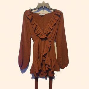 HYFVE Ruffled Wrap Romper in Burnt Orange Womens Small ​**PERFECT FOR AUTUMN!!